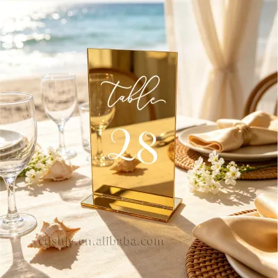 Acrylic Wedding Table Number Plate Gold Desktop Card Silk Screen Number Display Modern Party Decorations Durable Eco-Friendly