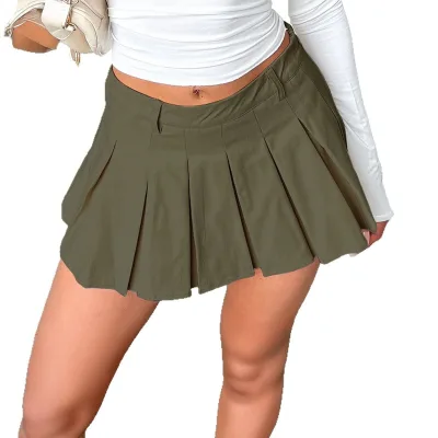 2025 Y2K Women's Pleated Skirt for Summer Leisure Vacation Solid Color Casual Style with Natural Waistline Sexy Look