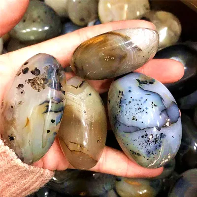 Oval Crystal Palm Stone Moss Agate Healing Stone