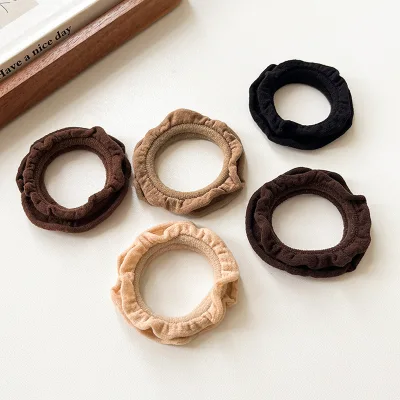 Milk Coffee Color Ruffled Edge Scrunchies Simple Circle Elastic Ponytail Hair Scrunchies