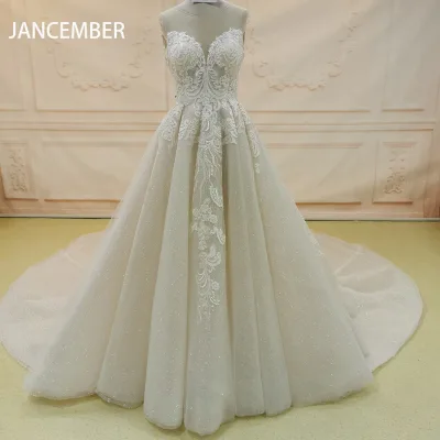 LSZT05 Modern Style Embroidered Wedding Dress for Bridal Sweetheart Neck Ball Gown with Lace & Flower Decor Plus Size Sequined