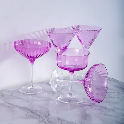 Custom Long-Stem Handmade Crystal Wine Cocktail Martini Glass Wedding Luxury Purple Pink for Goblet Coupe American Style