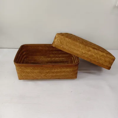 High-end Vintage Chinese-style Hand-woven Mid-Autumn Tea Bamboo Box Festive Gift Setsquare/rectangular Bamboo Container Box