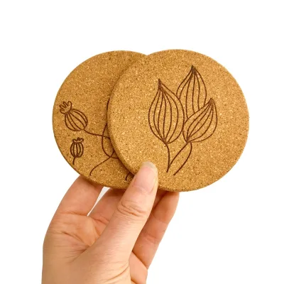 Composition Cork Home coaster Dia. 10mm Customized Printed logo Round Cork coaster Cheap Custom Cork Wooden Coasters