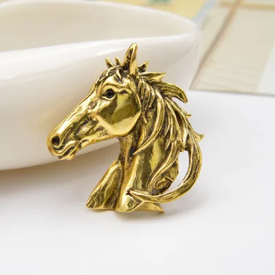 Gold and Silver Color Horse Head Brooches for Men Unisex Vintage Animal Pin Punk Style Suit Accessories High Quality