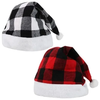 Santa Hat Plaid Christmas Hat for Adults Kids Xmas Costume Party and Holiday Event Winter Christmas Hat