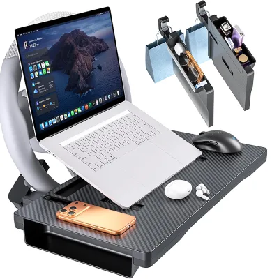 Car Steering Wheel Desk Car Seat Gap Organizer Tray Carbon Fiber Finish Foldable Adjustable Multi-use for Laptop Work Eating
