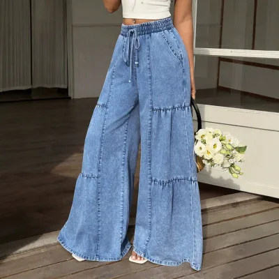 XS-XL Wholsale Cross-border European/American Casual Versatile Womens Denim Pants Low Wide Leg Outdoor Wear