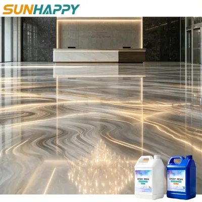Metallic Epoxy Floor Coating AB Type High Gloss Self-Leveling 3D Effect Decorative Top Coat Solvent-Free 100% Solid Showroom