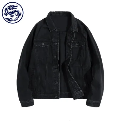 Fast Delivery ZhongShan Dragon Uniform Wholesale Plain Washed Cotton Casual Black Men's Denim Jeans Jacket