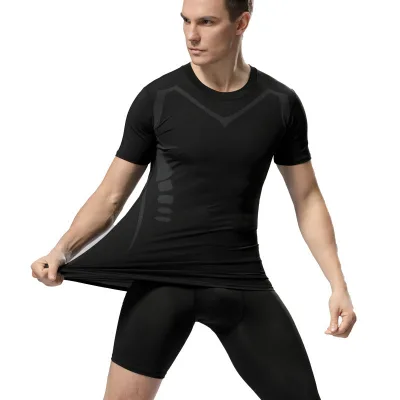 Men's Short Sleeve T-Shirt Quick-drying Running Fitness Compression Shirts Four Way Elastic Fabric