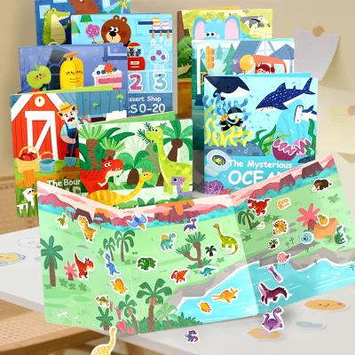 Children Early Education Paper Fold-out Bubble Sticker Book Reusable Puffy Sticker Cognitive Toy Kids Educational Wooden Toys