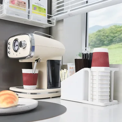 Coffee Cup Dispenser for Counter Coffee Disposable Cup and Condiment Organizer with Bag Storage for Tea & Sugar Storage
