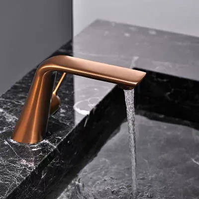 All-Copper Ceramic Valve Simple Rose Gold Basin Faucet Hot/Cold Splash-Proof Single Hole Deck Mounted for Home Use