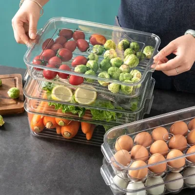 Plastic Kitchen Refrigerator BPA Free Storage Box Food Storage Container with Lid Muti-colored Size