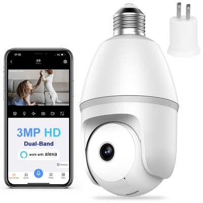 Light Bulb Camera With 360 Hd Rotation, Outdoor Camera Light Bulb Supports Full Color Day&Night