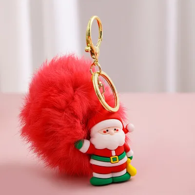 Christmas Plush Ball Keychain Cute Christmas Car Keychain Small Gift Bag Plush Pendant Doll