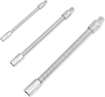 3pcs Flexible Socket Extension Bar 1/4in and 3/8in 1/2'' Drive Light Impact Extender