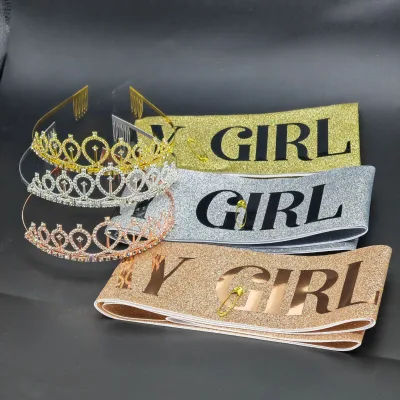 Wholesale Birthday Girl Glitter Sash and Rhinestone Crown Tiara Set Gold Silver Sash Crown Kit for Women Birthday Party Supplies