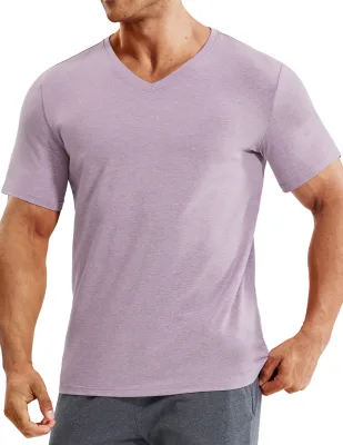 Men's V-Neck Workout T-Shirts Soft Short Sleeve Athletic Gym Casual Tops Moisture Wicking Knitted Tshirts Casual