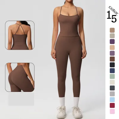 Solid Second Skin  Breathable Slimming Two Piece Yoga Set Skin-friendly Brushed Gym Set Yoga Set for Woman