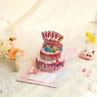3D Three-dimensional Birthday Greeting Card Fantasy Girl Cake Send Friend Blessing Paper Card