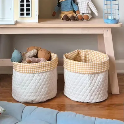 Foldable Cotton Nursery Organizer Basket for Kids Room Clothing Plush Dolls Blanket Storage & Toy Chest