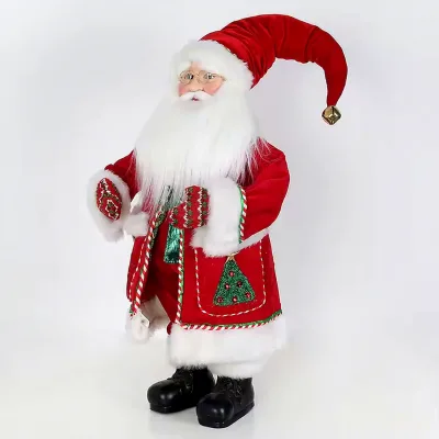 Traditional Red and Green Standing Santa Claus Handmade Holiday Decorations with Warm and Beautiful Patterned Gloves