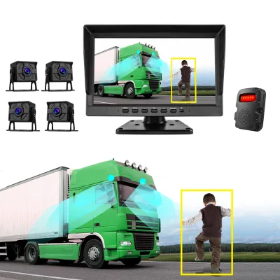 10" 720P Vehicle Blind Spot Monitoring Kit Alarms IPS TFT LCD Screen with 4 Waterproof IP68 Night Vision Camera for Van Trailer