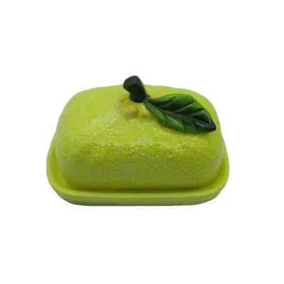 Creative Fruit Lemon Design Butter Plate Cake Serving Plate Personalized Ceramic Butter Dish With Cover
