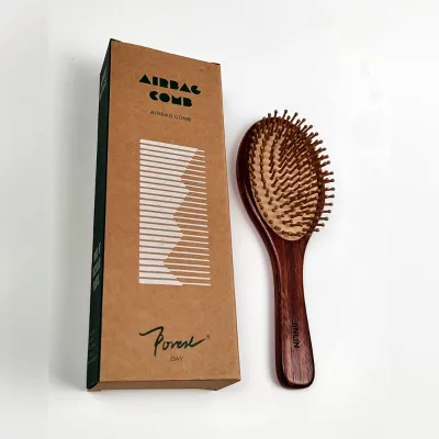 Bamboo Wood Paddle Brush with Airbag Cushion for Salon Detangling and Scalp Massage
