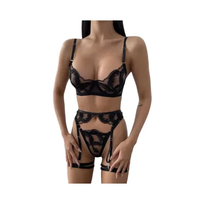 DIER European American Cross-border Sexy Temptation Firm Breathable Mesh Heavy Industry Embroidered Bra Kit Removable Pads