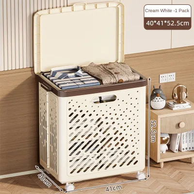 SZYL002 Item Plastic Rolling 75L Large Laundry Hamper Ventilated Plastic Hamper Bathroom Collapsible Laundry Hamper with Wheels