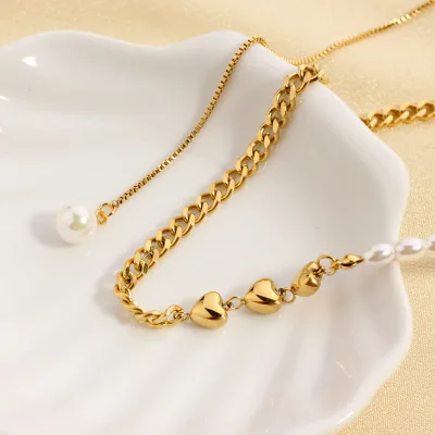 Trendy Wholesale Fashion Necklaces for Women Heart Pendant & Cuban Chain Necklace with Freshwater Pearl Fashion Jewelry