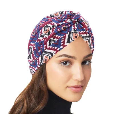 Ethnic Style Pattern Women Cotton Turban Fashion Lady  Print Chemo Knot Twist Turban Cap