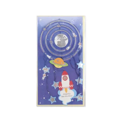 Cute 3D Hanging Solar System Birthday Card, Rocket & Astronaut Pop-Up Card, Space-Themed Gift Card for Boys