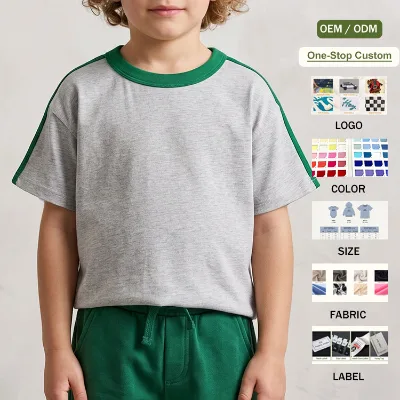 Custom Printed Kids Tops O Neck Short Sleeve Summer Baggy T-shirts Boys Girls Color Block Side Stripe Retro Loose Athletic Tees