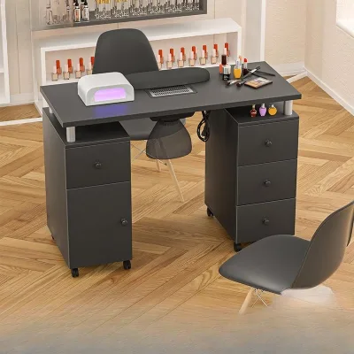 Wholesale Professional Wood Nail Art Table and Chair with Fan Durable Eco-Friendly Salon Furniture for Beauty Salons