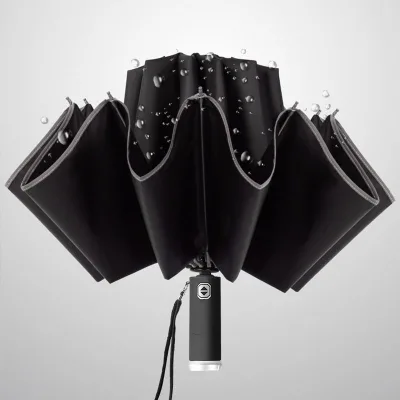 High Quality Custom Auto LED Flashlight Sunshade Umbrella Three-Folding Design Plastic Handle Auto Control for Adults Rain