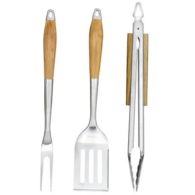 Hot Sale Stainless Steel Heavy Duty Bbq Tools Factory Wholesale Wooden Barbecue Grilling Utensils