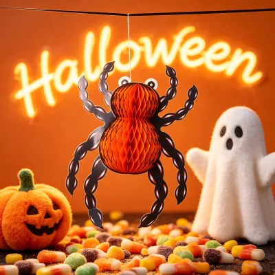 Halloween Child 3D Spider Haunted House Bar Atmosphere Paper Honeycomb Ball Hanging Decoration Lifelike Ghost Background Prop