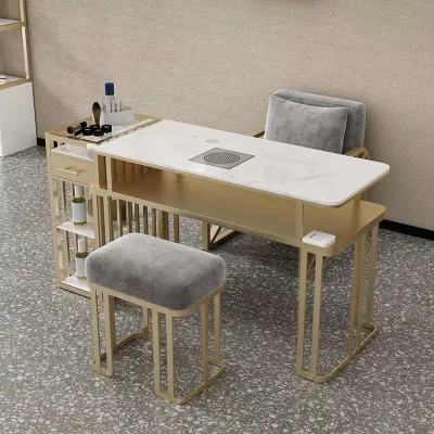 Professional Grey Manicure Table and Chair Set a Complete Set of Salon Furniture with Storage Usb Port Vacuum Cleaner