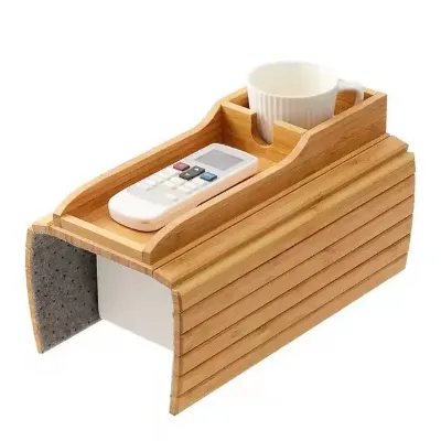 Foldable Phone Rest Bamboo Armrest Clip on Pedestal Modern Living Room Side Sofa Couch Arm Tray Table for Arm