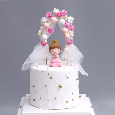 New Style Beautiful Wedding Princess Greenhouse Birthday Cake Decoration, Silk Flowers Cake Topper