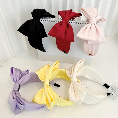Korean Solid Color Bow Headband Temperament Silky Girls Hairband High Quality Bowknot Hair Accessories