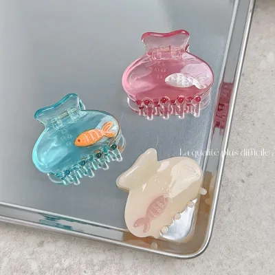 DOWELL Korean Summer Cool Back Head Clip Medium Half Catch Shark Design with Cute Goldfish Blogger Favorite Hair Accessory