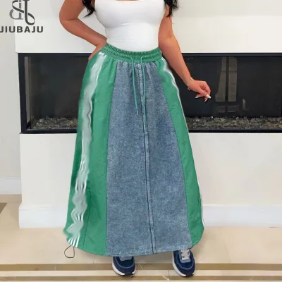 Striped Long Skirt Women INS New Loose Side Stripe Skirts Oversized Y2K Streetwear Casual Drawstring Aesthetics Skirt