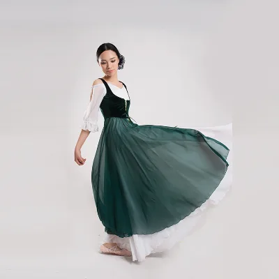 Dark Green Velvet Classical Ballet Long Lyrical Dance Performance Ballet Costumes