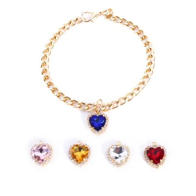 Pet cat and Dog Princess Metal Heart-shaped Rhinestone and Gemstone Adjustable Collar, Colorful Birthday Party Necklace for Pet