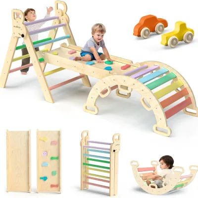Wooden Indoor Children's Climbing Frame Toddler Fitness Training Toy Foldable Triangle Climbing Frame Fitness Training Toy